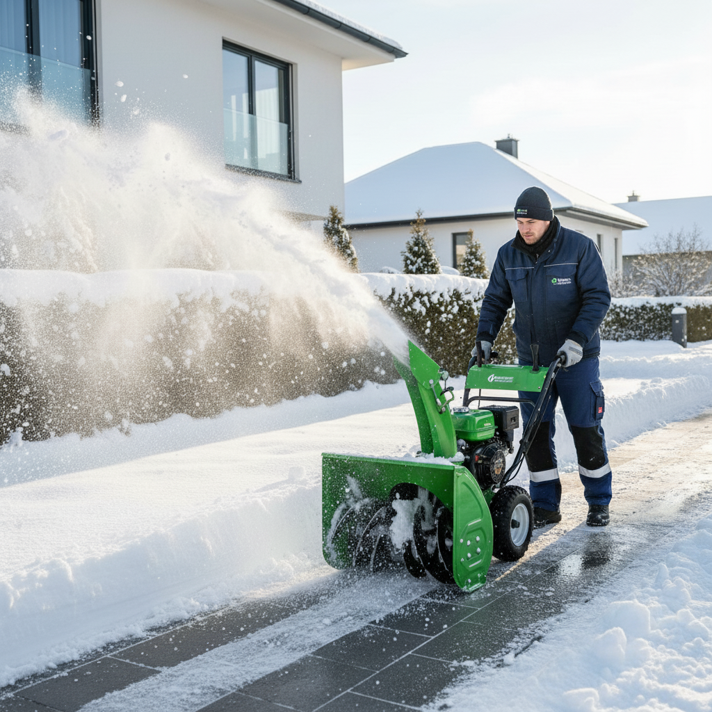Schneepflug räumt eine Einfahrt frei